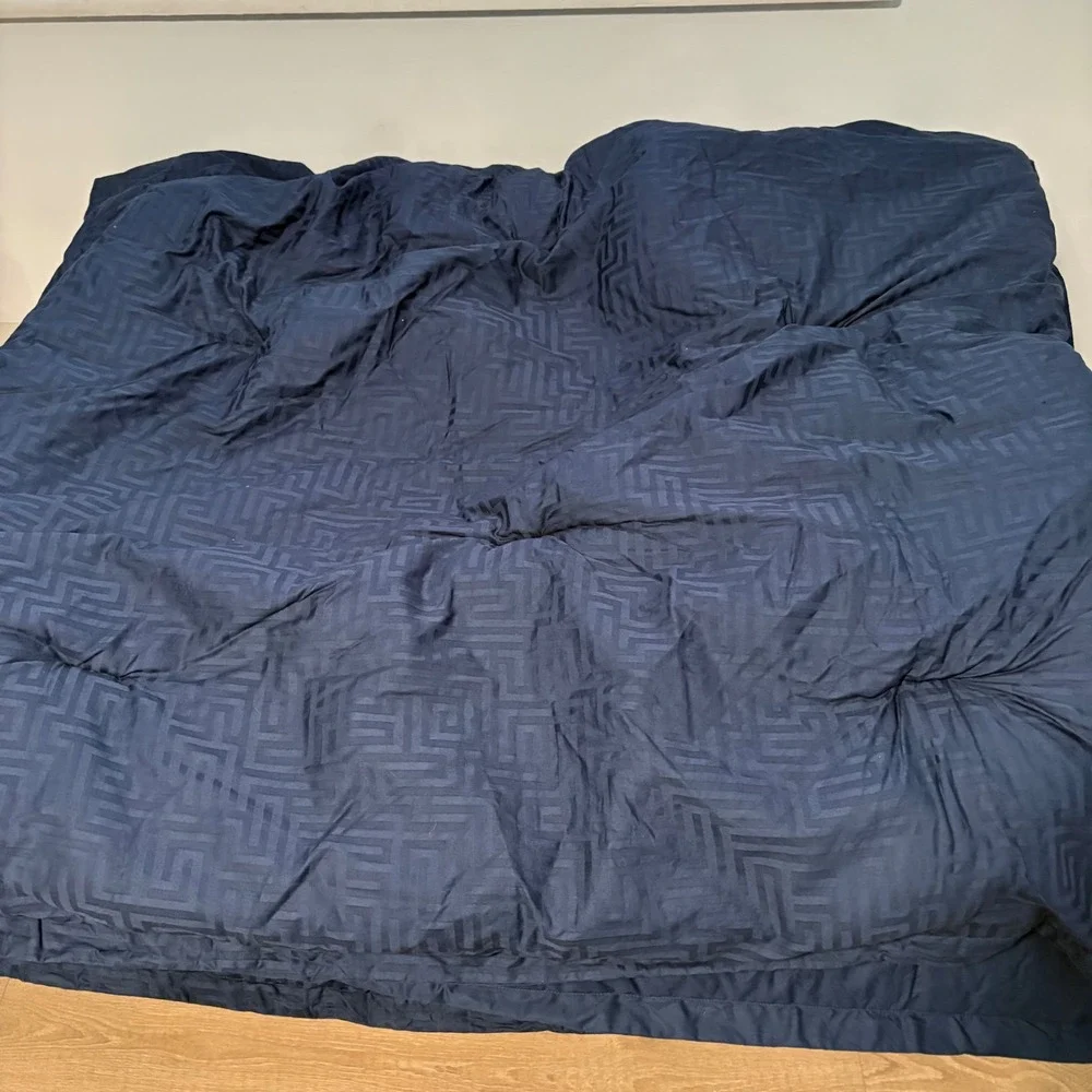 Liz Claiborne Navy‎ Blue Geometric Labyrinth Cotton Comforter 90x96 Full Queen